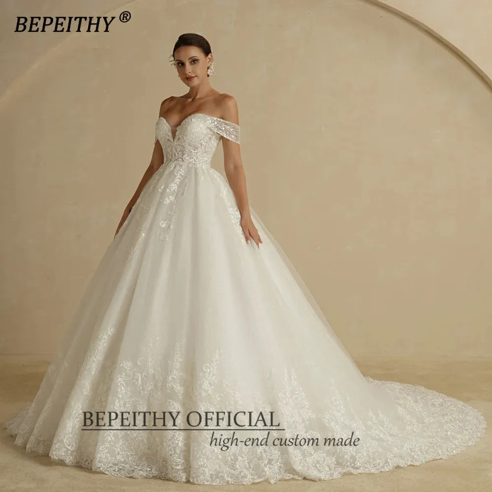 Wedding Dress For Women Ivory Glitter Skirt Sleeveless Court Train Vintage