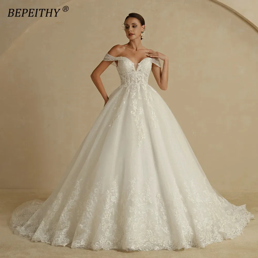 Wedding Dress For Women Ivory Glitter Skirt Sleeveless Court Train Vintage