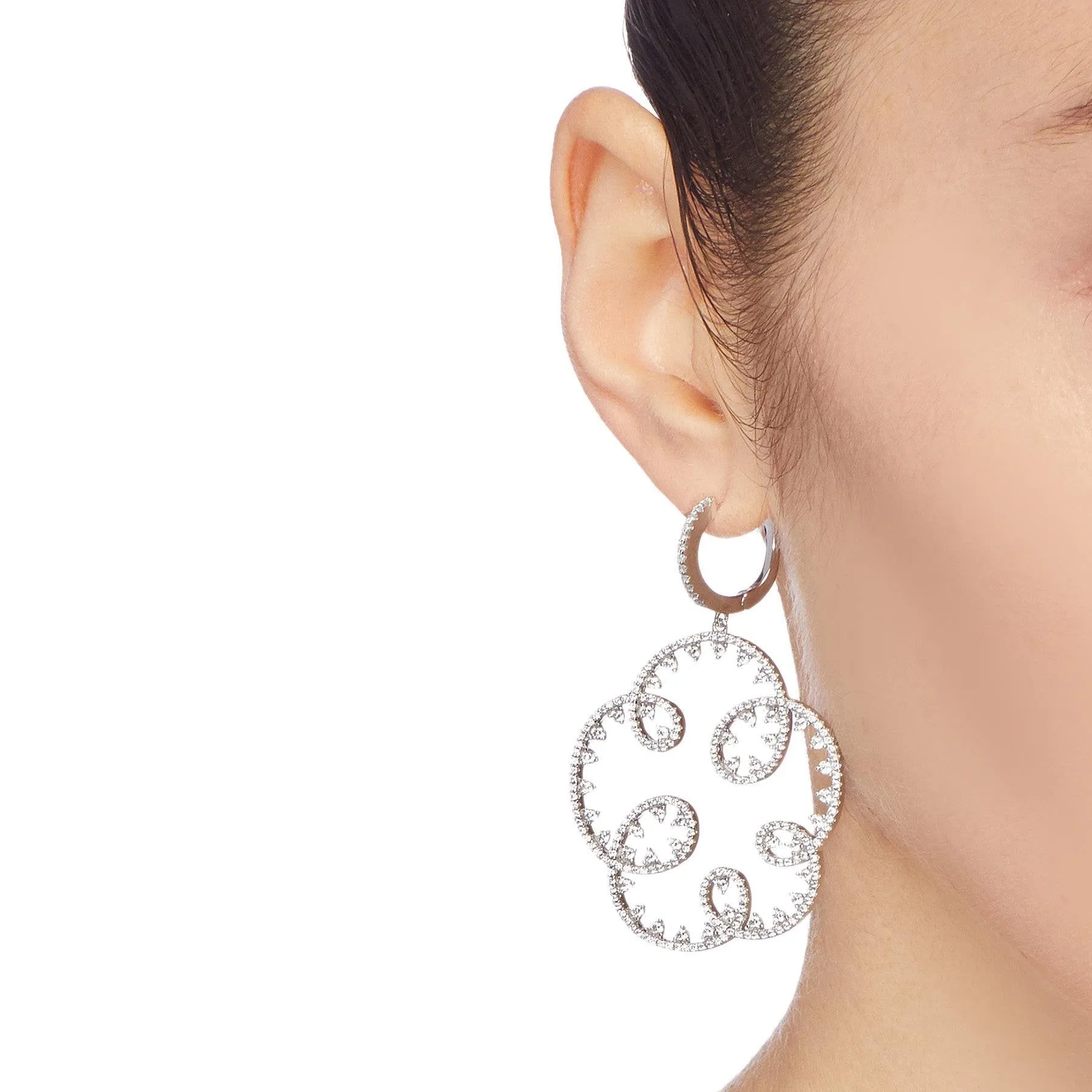 Wedding Embroidery Silver Openwork Drop Earrings