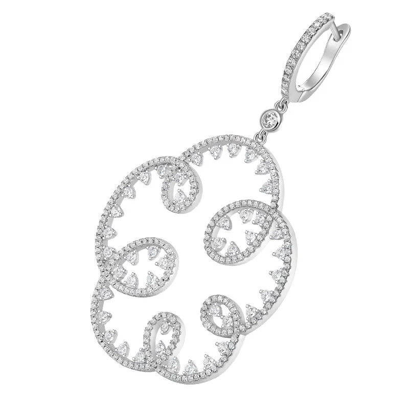 Wedding Embroidery Silver Openwork Drop Earrings