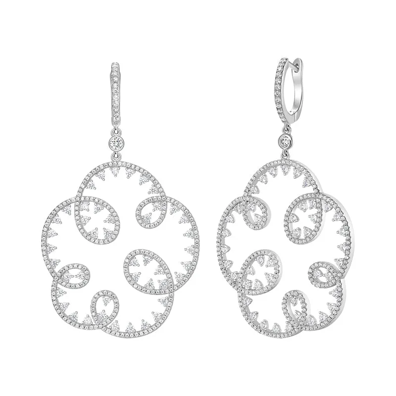 Wedding Embroidery Silver Openwork Drop Earrings