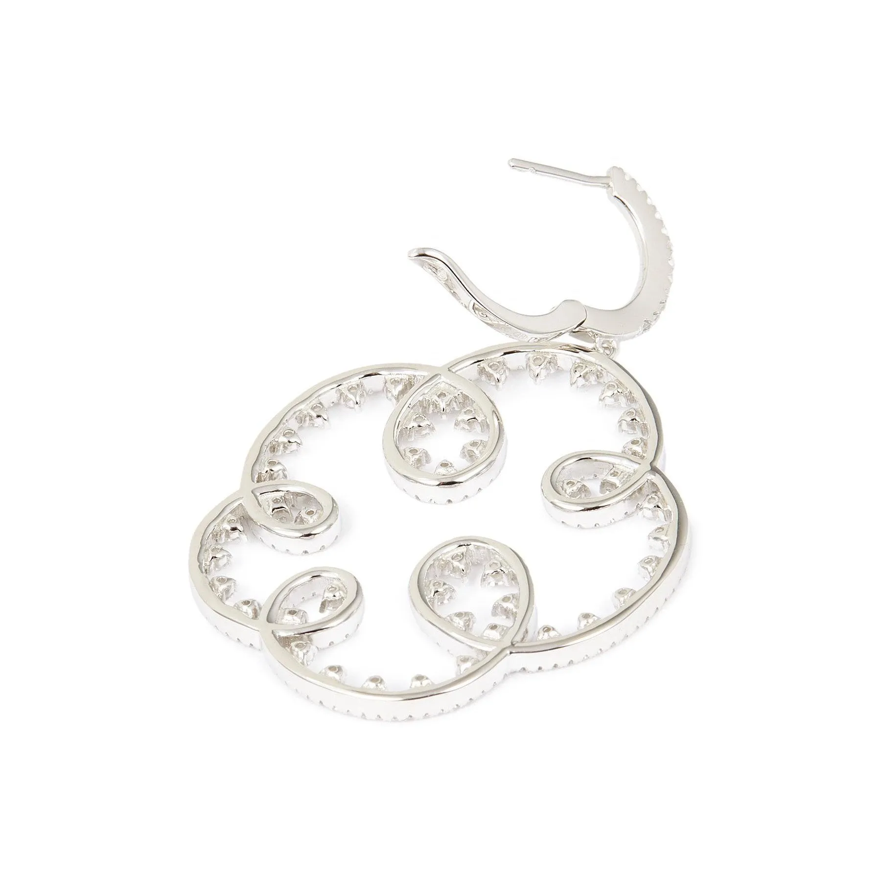 Wedding Embroidery Silver Openwork Drop Earrings