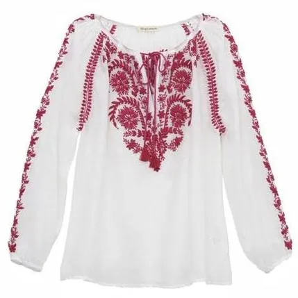 White & Magenta Cotton Indian Embroidered Blouse