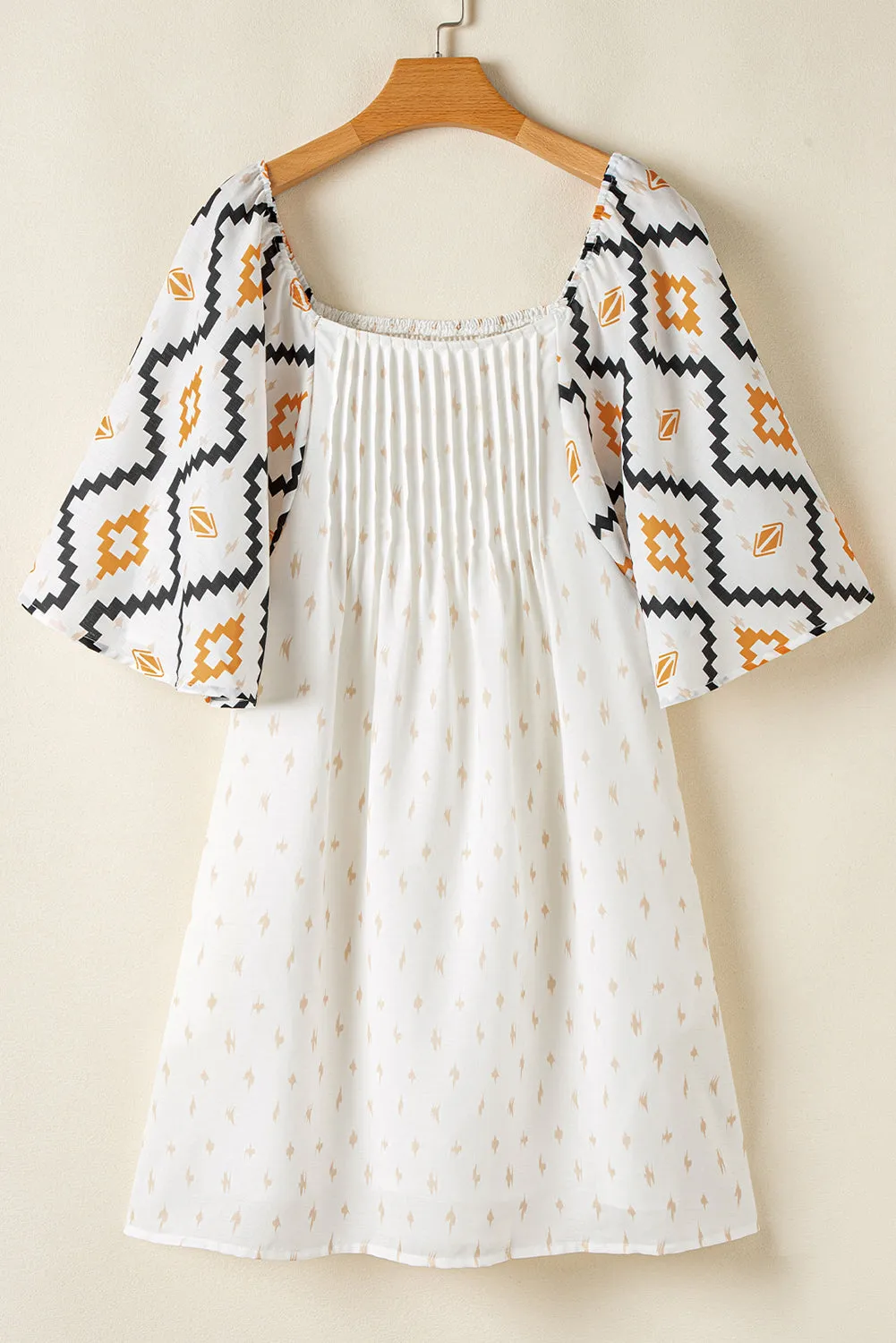 White Geometric Sleeve Dress