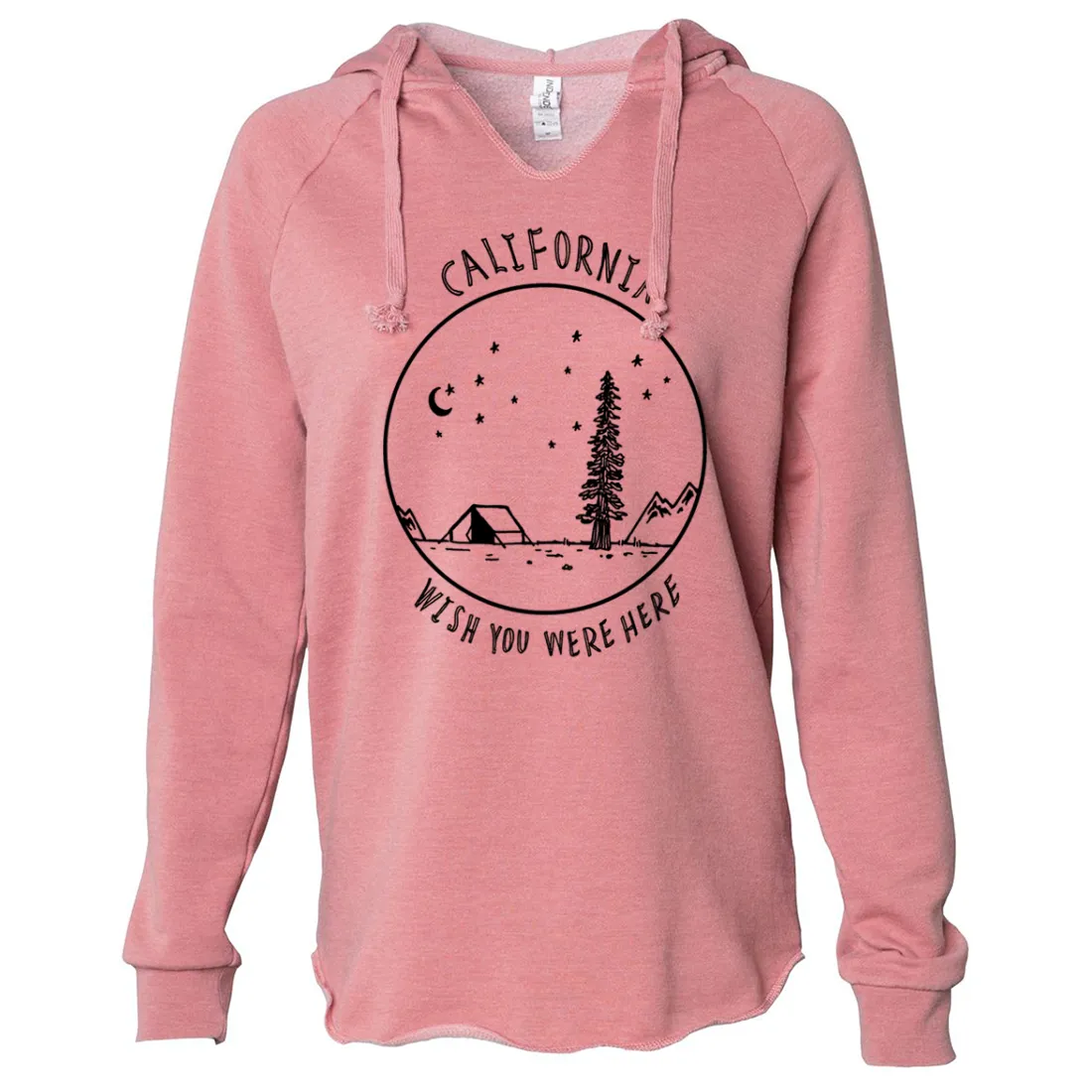 Wish You Were Here Black Print Women's Soft Hooded Pullover