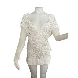 Women Blouse White Elegant Crochet