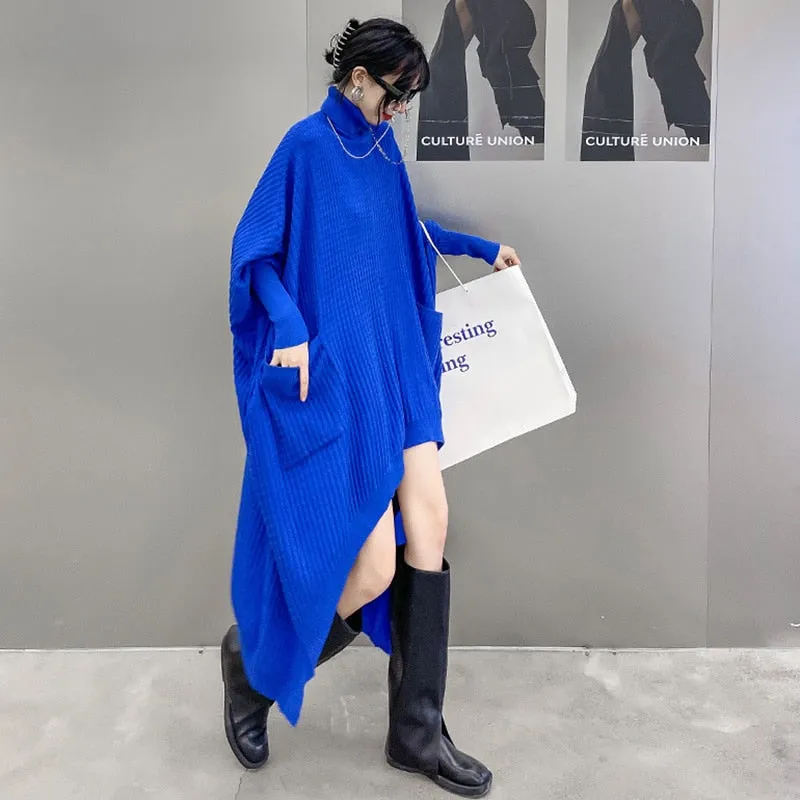Women Irregular Big Size Knitting Dress Loose Fit