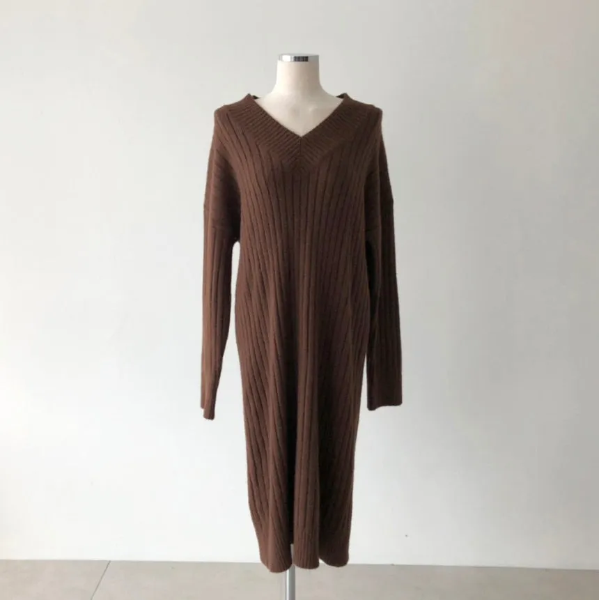 Women Long Sleeve Knitted Loose Sweater Dress