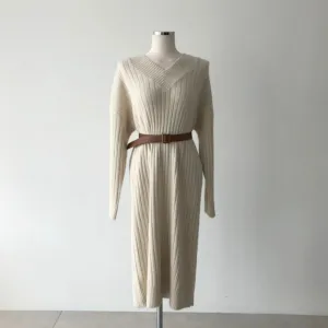 Women Long Sleeve Knitted Loose Sweater Dress