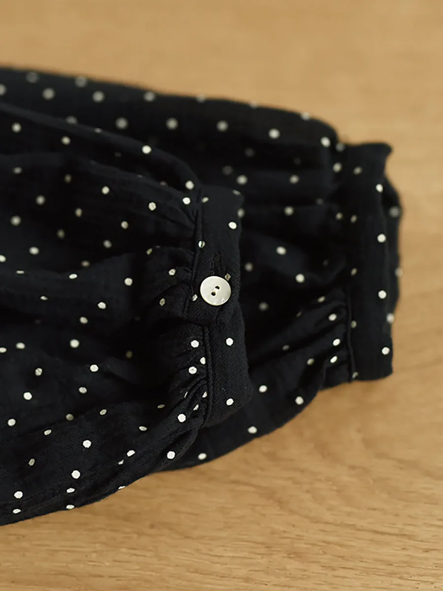Women Summer Casual Dot V-Neck 100%Cotton Dress