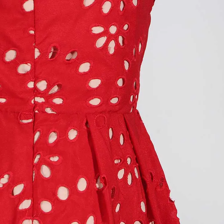 Womens A Line Midi Dress Hollowed Embroidered Cocktail Dress