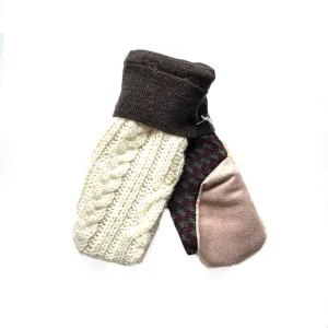 Women's Driving Mittens - Cream & Brown with Pink micro-suede palm - 006 M/L