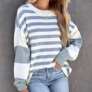 Women's dropped-shoulder saffron striped sweater