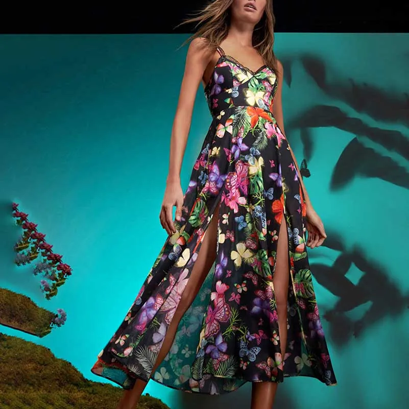 Womens Floral Printed Maxi Dress Beach Party Long Floral dresses