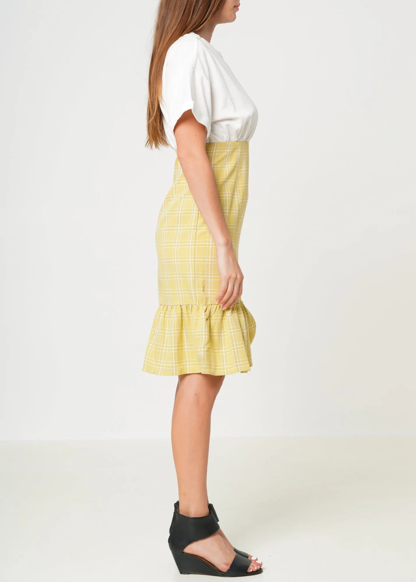 Women's Glen Plaid Mermaid Dress in Yellow