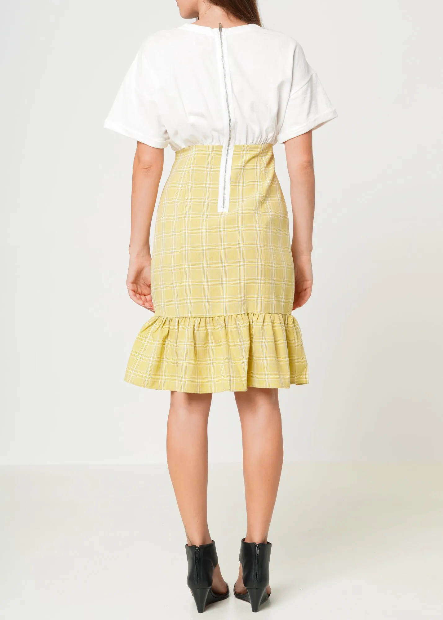 Women's Glen Plaid Mermaid Dress in Yellow