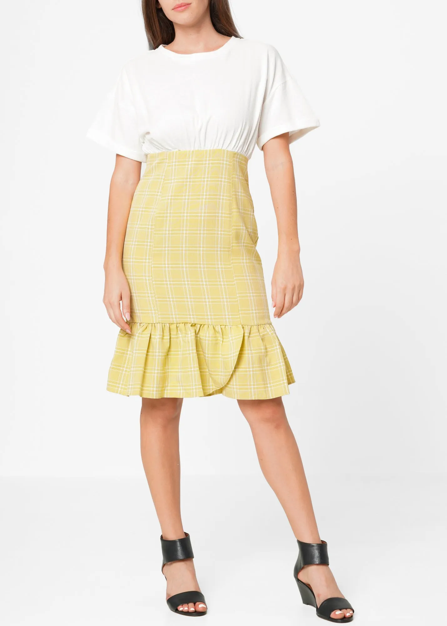 Women's Glen Plaid Mermaid Dress in Yellow