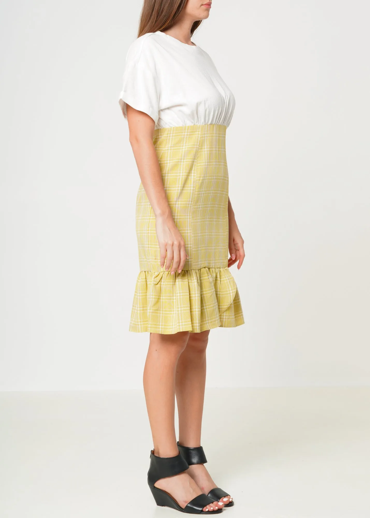Women's Glen Plaid Mermaid Dress in Yellow