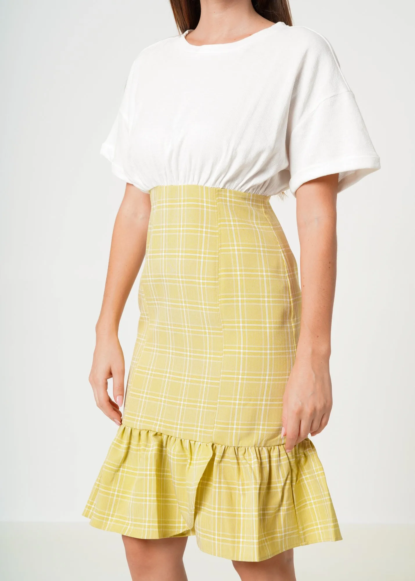 Women's Glen Plaid Mermaid Dress in Yellow
