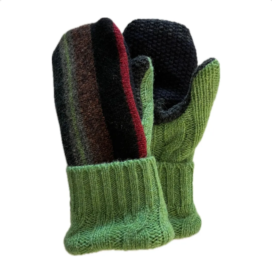 Women's Mittens - Green & Black Pattern - 1537 M/L
