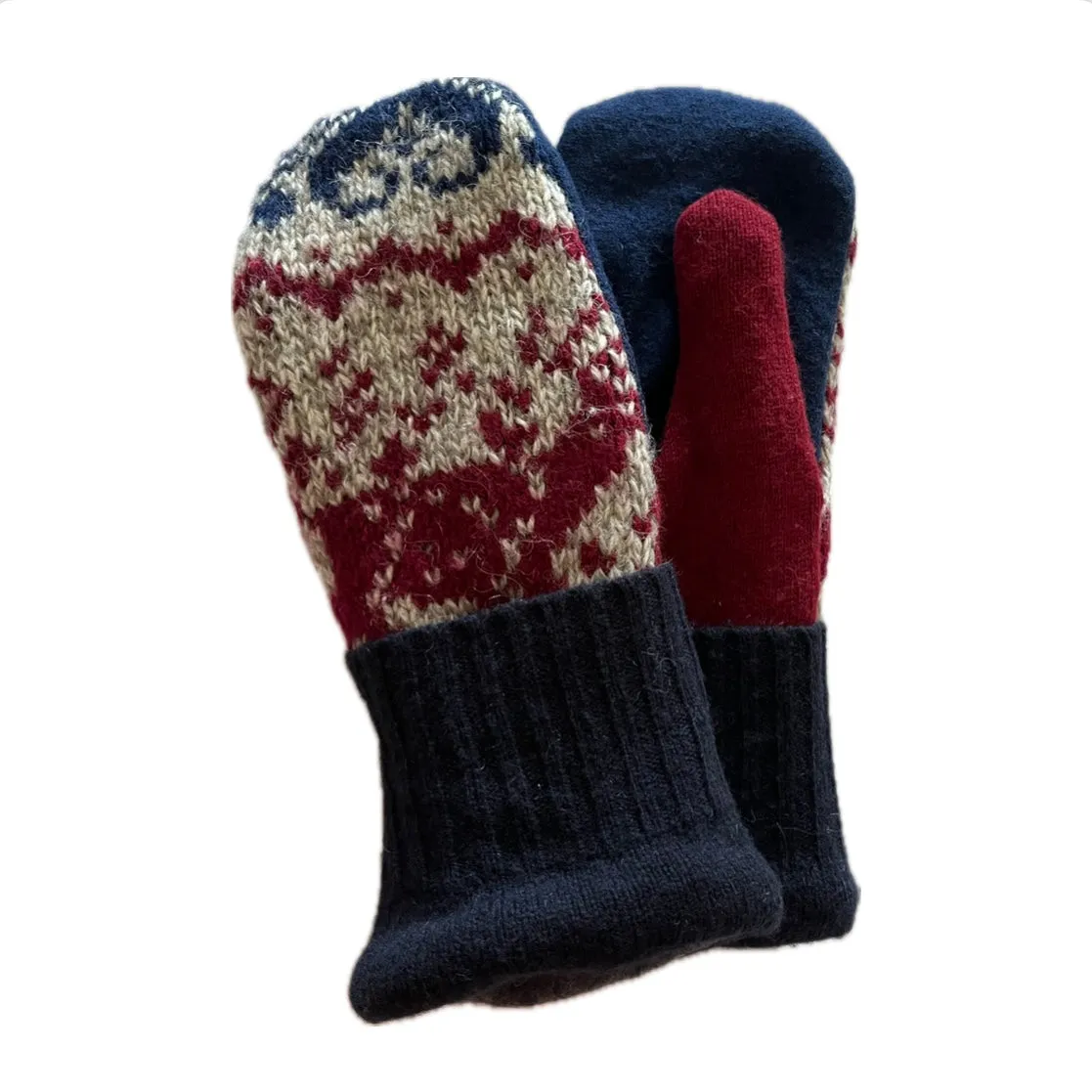 Women's Mittens - Navy Nordic/Deer Pattern - 1472 M/L