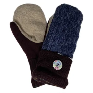 Women's Mittens with Buttons - Blue & Maroon - 1365 M/L