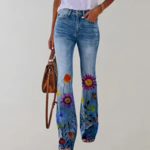 Women's Summer Floral Wide Leg Pants | High Waisted