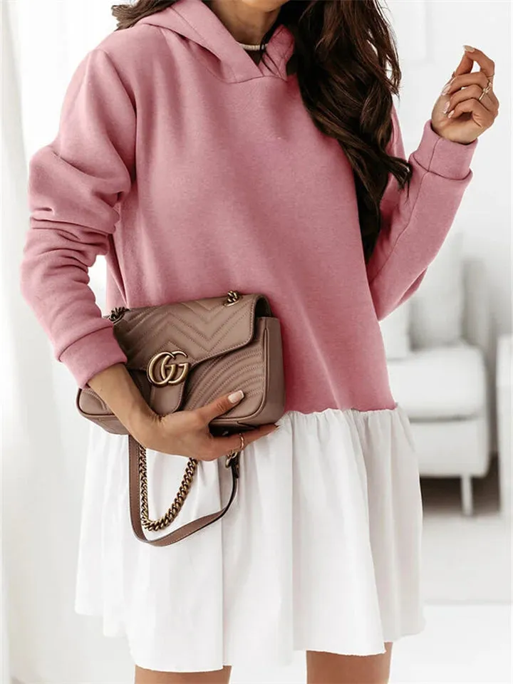 Women's Sweet Leisure Solid Long Sleeve Hooded Dresses