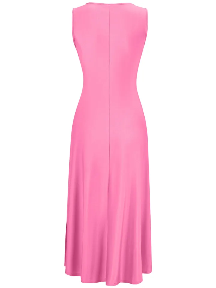 Women's Vogue Lace-Up Side Slit Square Neck Midi Dresses