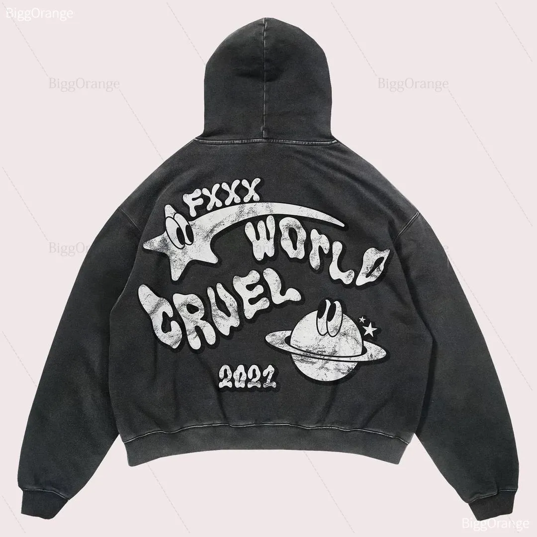 Y2K Planet Print Hoodies Trendy Streetwear for Women's Fashion