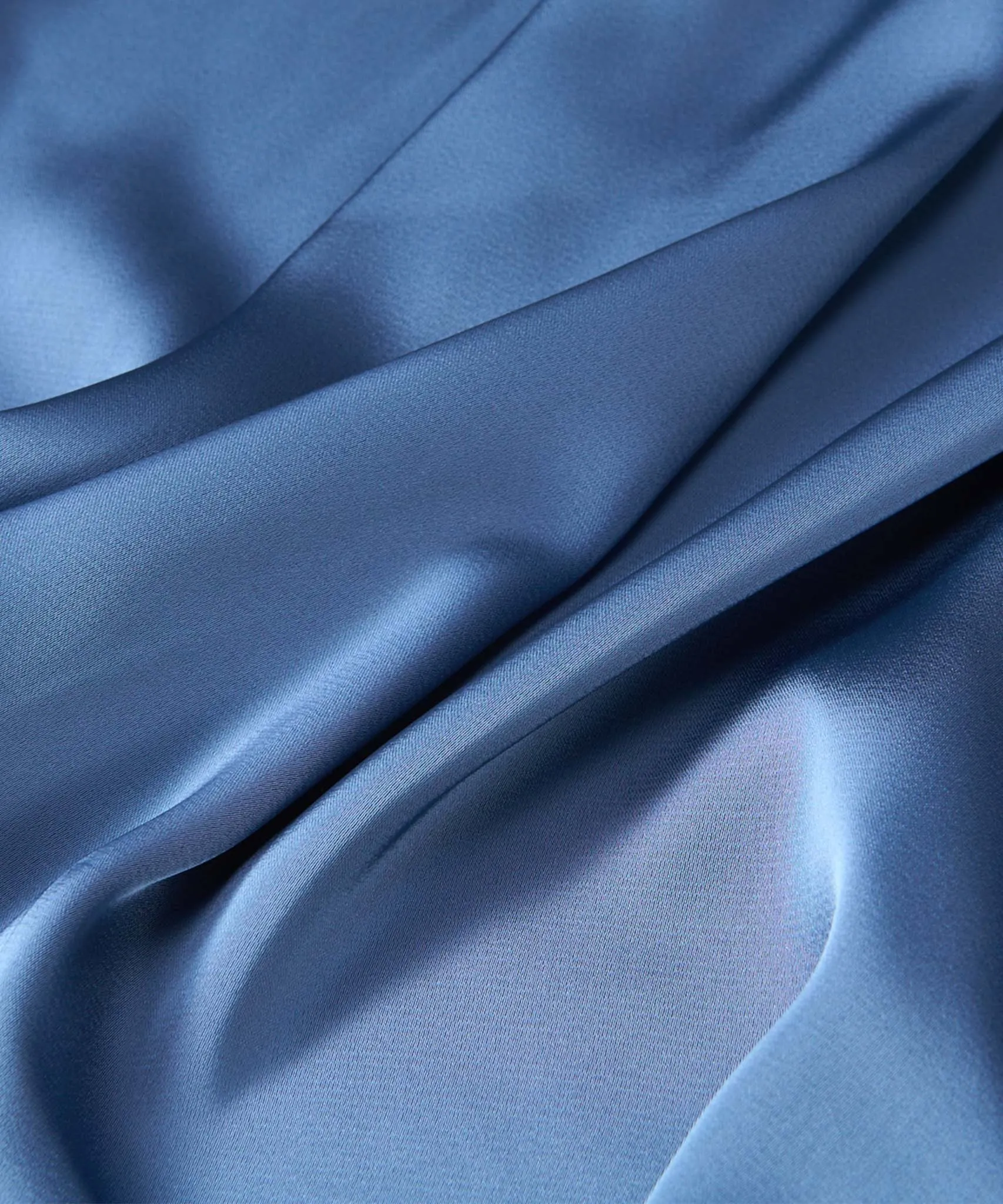 Yale Blue Classic A-line Satin Long Sleeve Maxi Dress