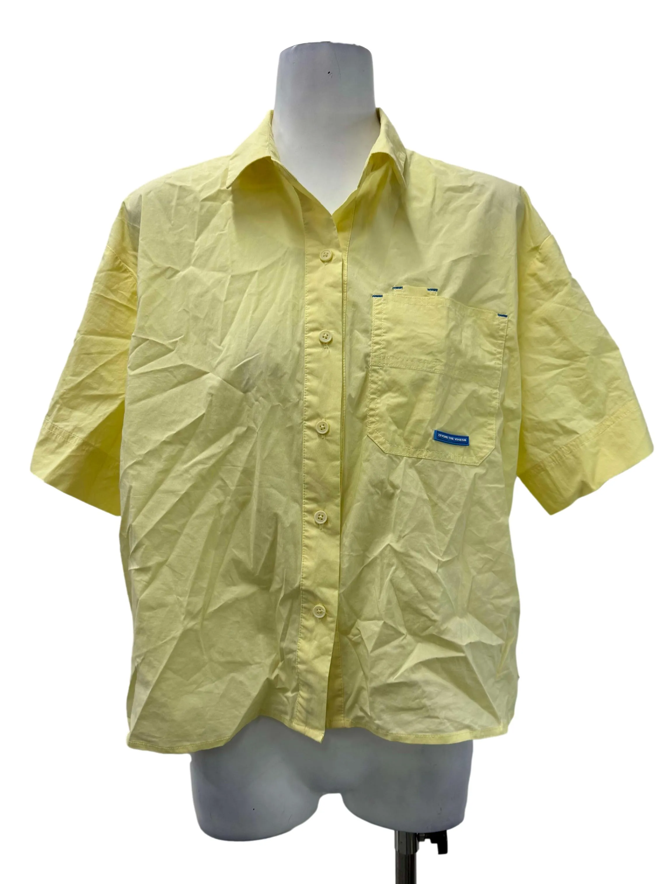 Yellow Buttoned Short Sleeves Blouse