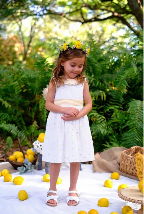 Yellow Daisies Embroidered Girl's Classic sleeveless Dress