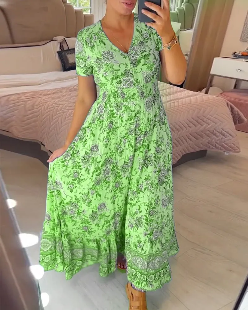 Zyana - Stylish Floral Detailing Woman's Neck Dress