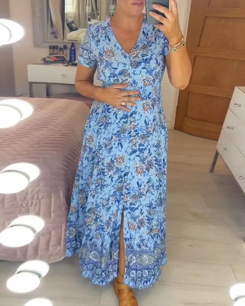 Zyana - Stylish Floral Detailing Woman's Neck Dress
