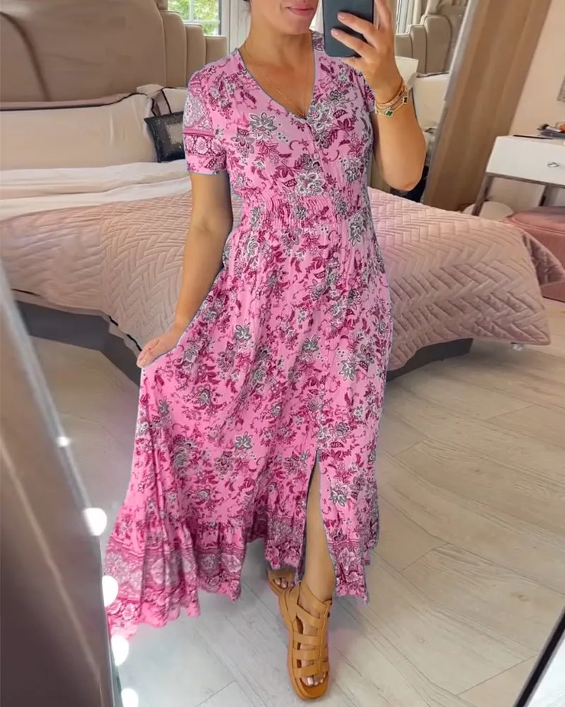 Zyana - Stylish Floral Detailing Woman's Neck Dress