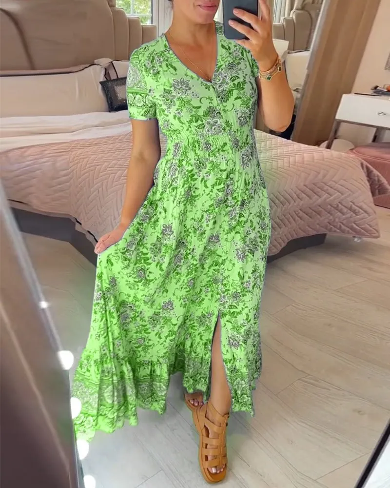 Zyana - Stylish Floral Detailing Woman's Neck Dress