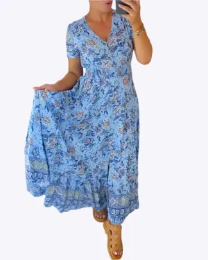 Zyana - Stylish Floral Detailing Woman's Neck Dress