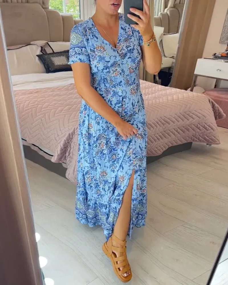 Zyana - Stylish Floral Detailing Woman's Neck Dress
