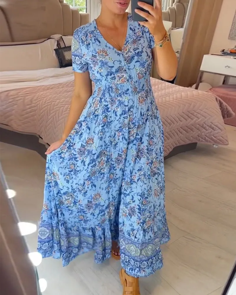 Zyana - Stylish Floral Detailing Woman's Neck Dress